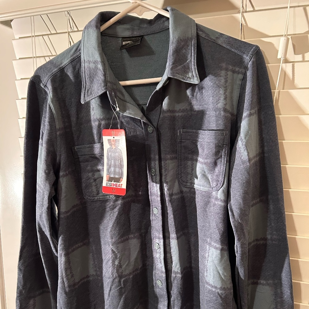 32 Degrees Heat Blue Long Sleeve Button Down Shirt Women's Size M